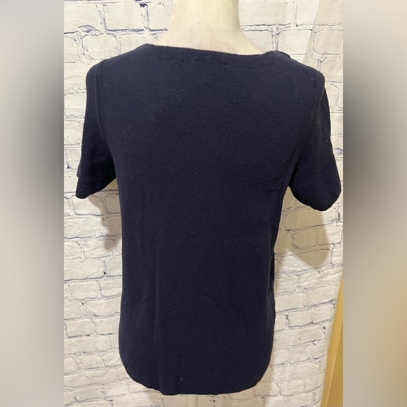 The Limited Embellished Neckline Crew Neck Top in Navy Cotton Medium - Picture 4 of 7